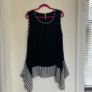 India Boutique Womens Blk & White Beach Vacation Tank Sz L/XL Lagenlook Striped